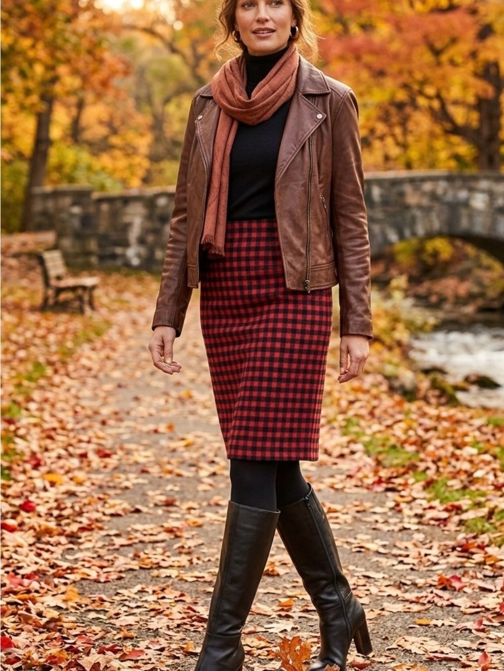 Michael Kors Virgin Wool Red and Black Buffalo Check Pencil Skirt NWOT Size 14
